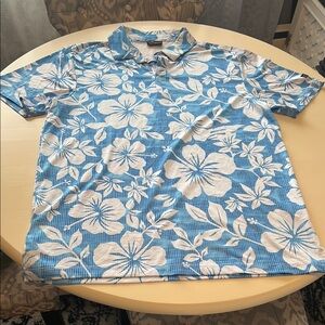Blue and White Floral Polo Shirt